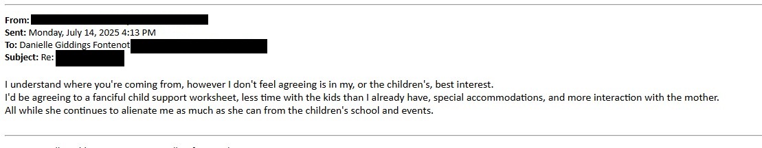 July 14 2025 email explaining child-focused reasons for not agreeing to the proposal